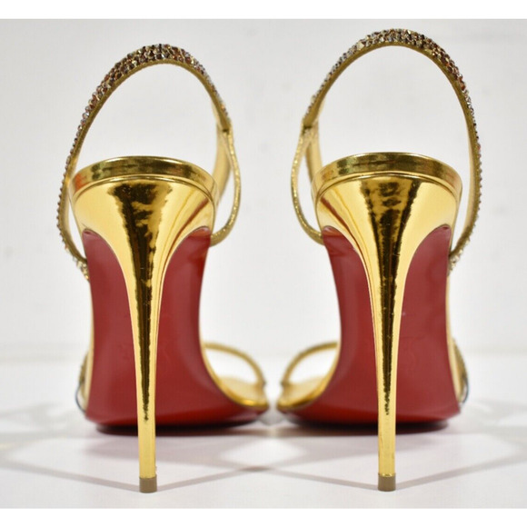 Christian Louboutin Rosalie Strass 100 Gold Ankle Strap Sandal Heel Pump 42 - Picture 11 of 12